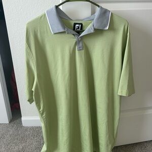 FootJoy Light Green Striped Polo with Gray Collar